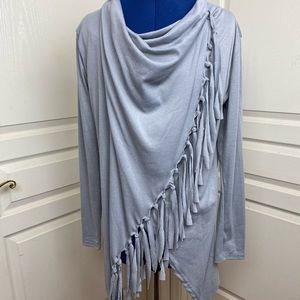 Gray long sleeve top with fringe